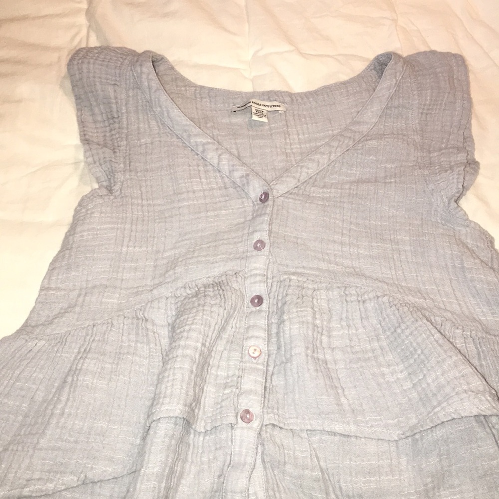 AE Light Blue Ruffle Top